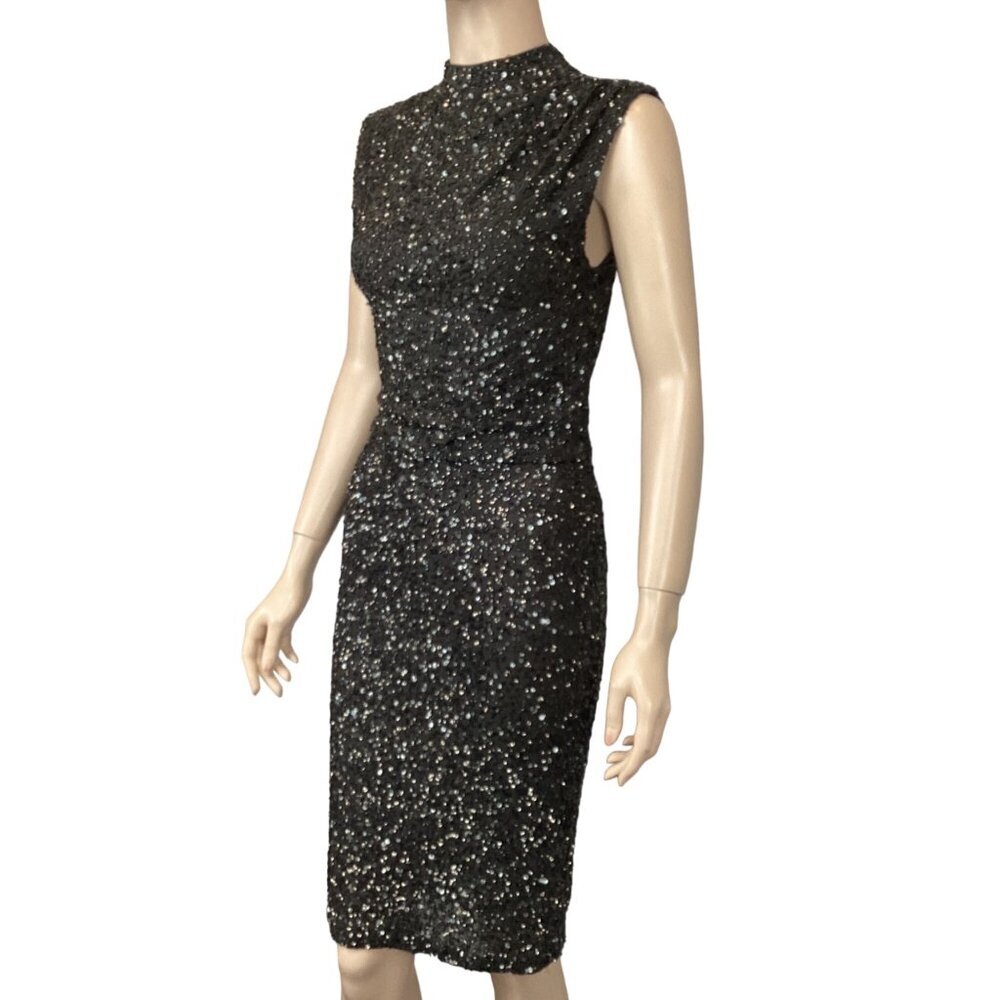 Alice + Olivia Black Sequin Sleeveless 2pc Top & Skirt Size 2 Cocktail - Picture 4 of 10